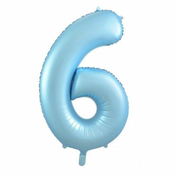 Numbered Foil Balloons – 86 cm | Matt Pastel Blue #6 Decrotex Foil Balloon – 86.36Cm