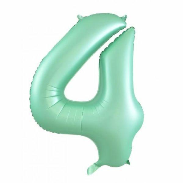 Numbered Foil Balloons – 86 cm | Matt Pastel Mint Decrotex Foil Balloon #4 – 86Cm