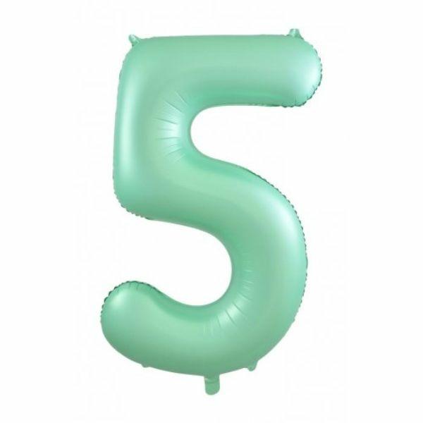 Numbered Foil Balloons – 86 cm | Matt Pastel Mint Decrotex Foil Balloon #5 – 86Cm