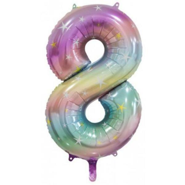 Numbered Foil Balloons – 86 cm | Pastel Rainbow #8 Foil Balloon – 86Cm