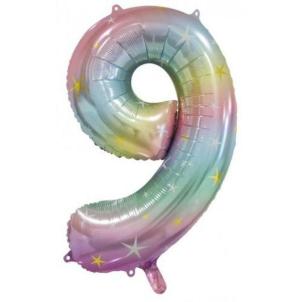 Numbered Foil Balloons – 86 cm | Pastel Rainbow #9 Foil Balloon – 86Cm