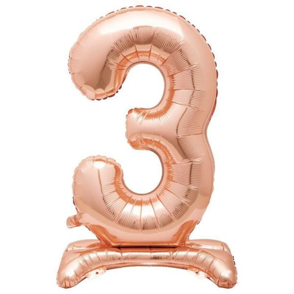 Standing Foil Balloons | Giant Standing Rose Gold Numberal 3 Foil Balloon – 76.2Cm