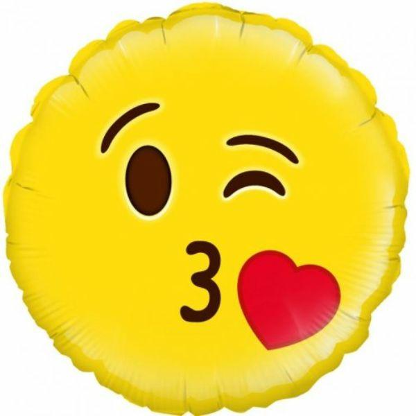 Printed Foil Balloons | Emoji Blow A Kiss Winking Round Foil Balloon – 46Cm