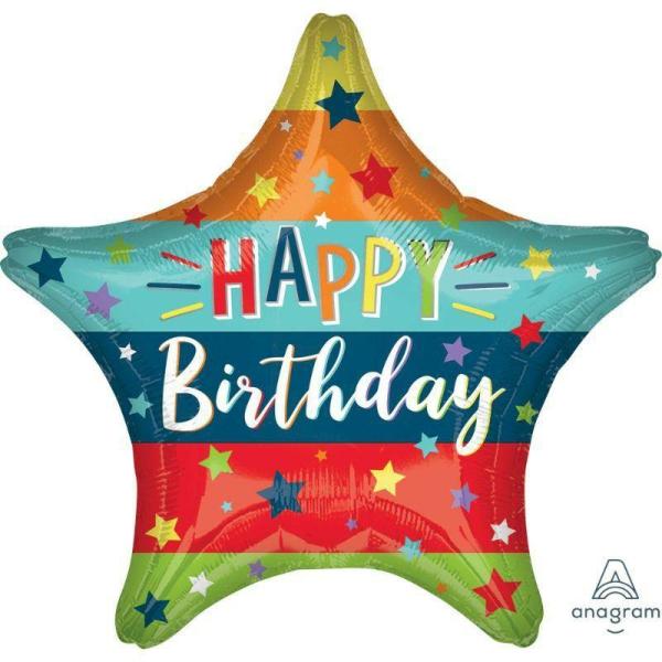 Printed Foil Balloons | Happy Birthday Stars & Stripes Foil Balloon – 45Cm