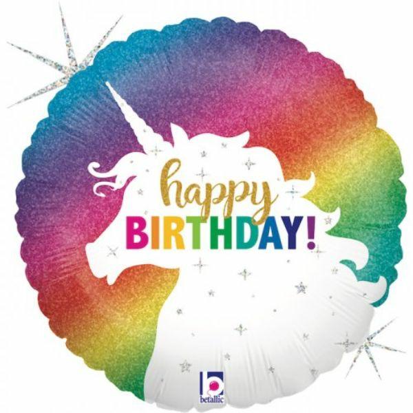 Birthday & Milestone Foil Balloons | Glitter Unicorn Birthday Round Foil Balloon – 46Cm