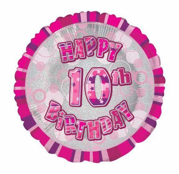 Birthday & Milestone Foil Balloons | Glitz Pink Happy 10Th Birthday Round Foil Balloon – 45Cm