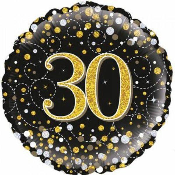 Birthday & Milestone Foil Balloons | Sparkling Fizz Black & Gold 30Th Birthday Foil Balloon – 46Cm