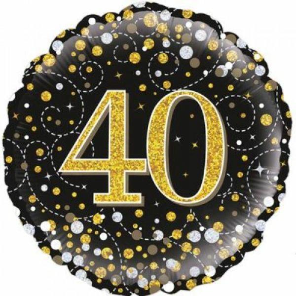 Birthday & Milestone Foil Balloons | Sparkling Fizz Black & Gold 40Th Birthday Foil Balloon – 46Cm