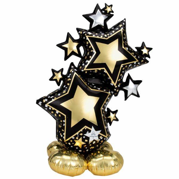 Special Occasion Foil Balloons | Black & Gold Star Cluster Airloonz – 86Cm X 149Cm