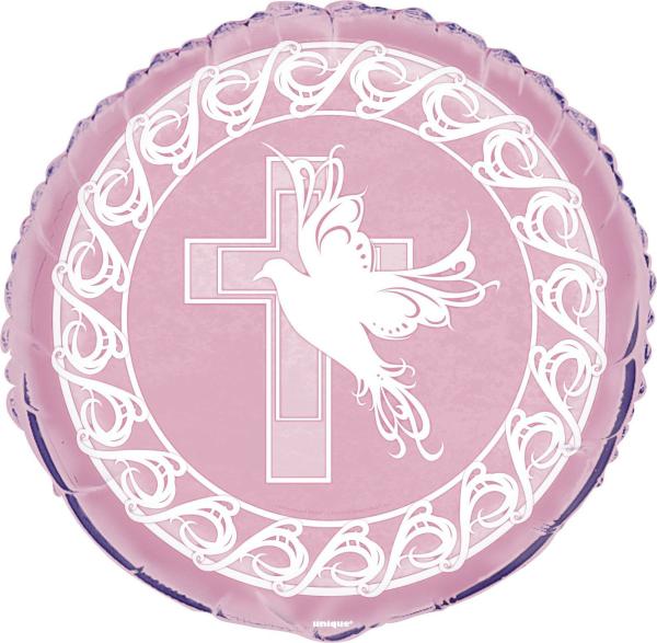 Special Occasion Foil Balloons | Pink Dove Cross Round Foil Balloon – 45Cm