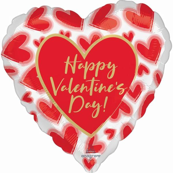 Special Occasion Foil Balloons | Standard Hx Happy Valentines Day Blushed Lined Hearts Foil Balloon – 45Cm