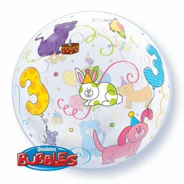 Birthday & Milestone Bubble Balloons | Age 3 Cuddly Pets Bubble Balloon – 56Cm